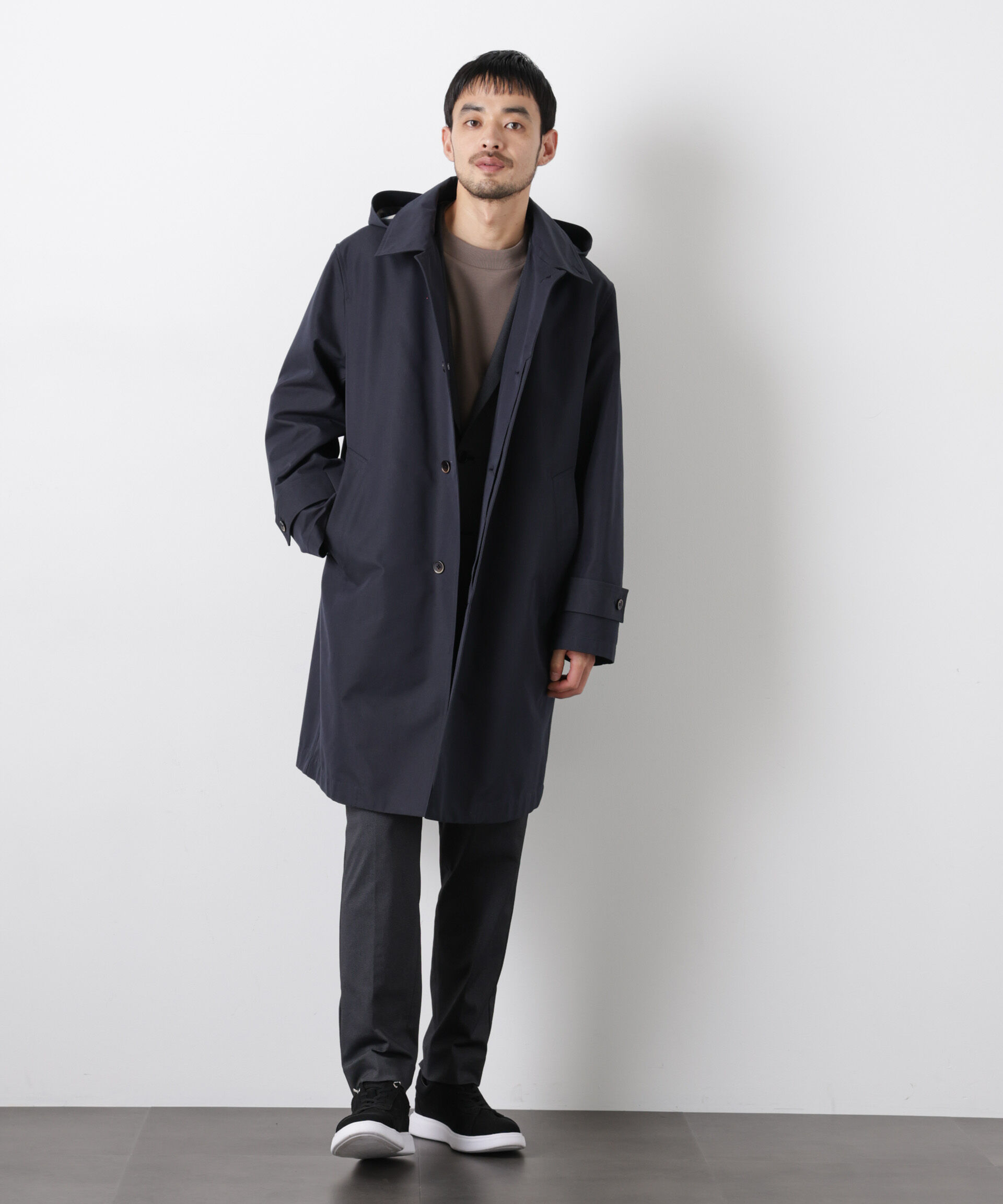 nano･universe「フーデッドステンカラーコート｢WARP PRINT｣ライニング」|その他|