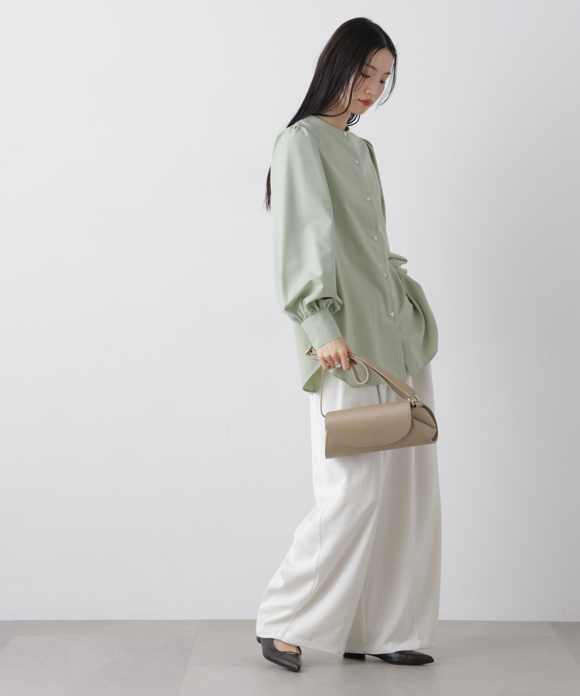 nano･universe「マシンウォッシャブルイージーケア ギャザースリーブブラウス」|シャツ・ブラウス|