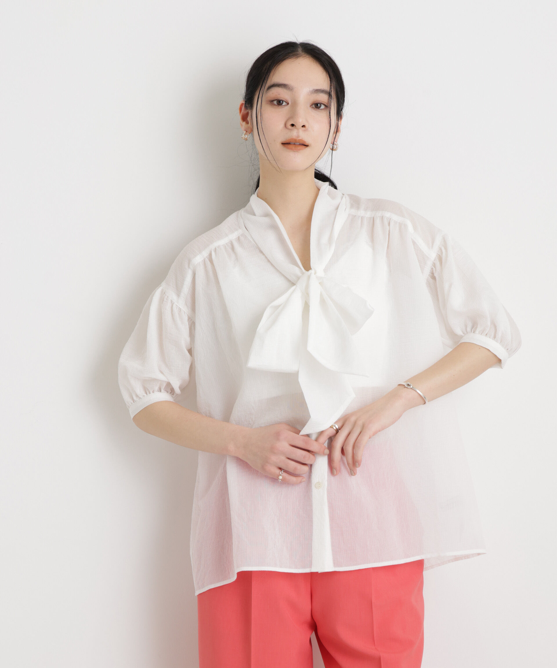 nano･universe「シアーストライプボウタイブラウス」|シャツ・ブラウス|