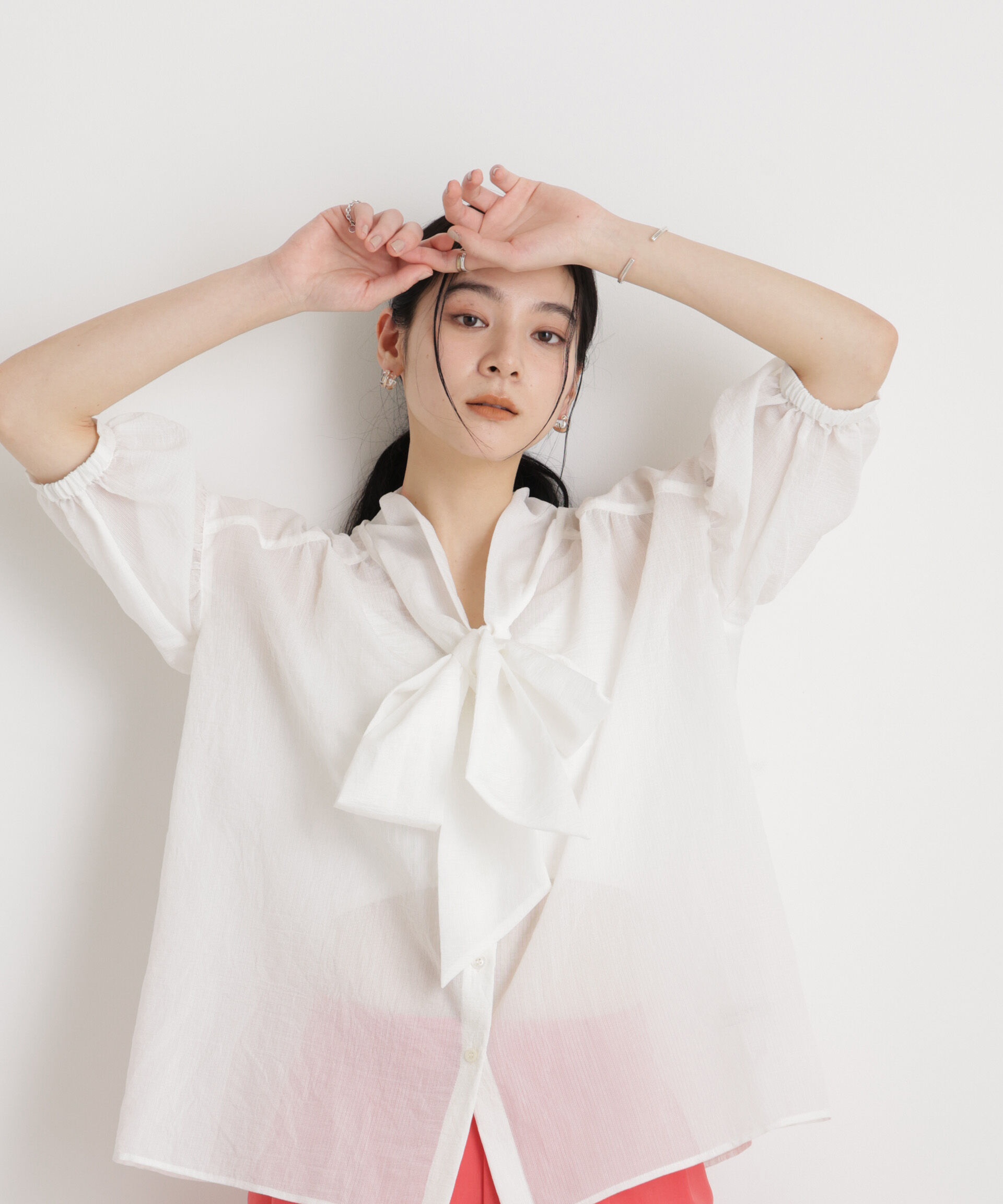 nano･universe「シアーストライプボウタイブラウス」|シャツ・ブラウス|