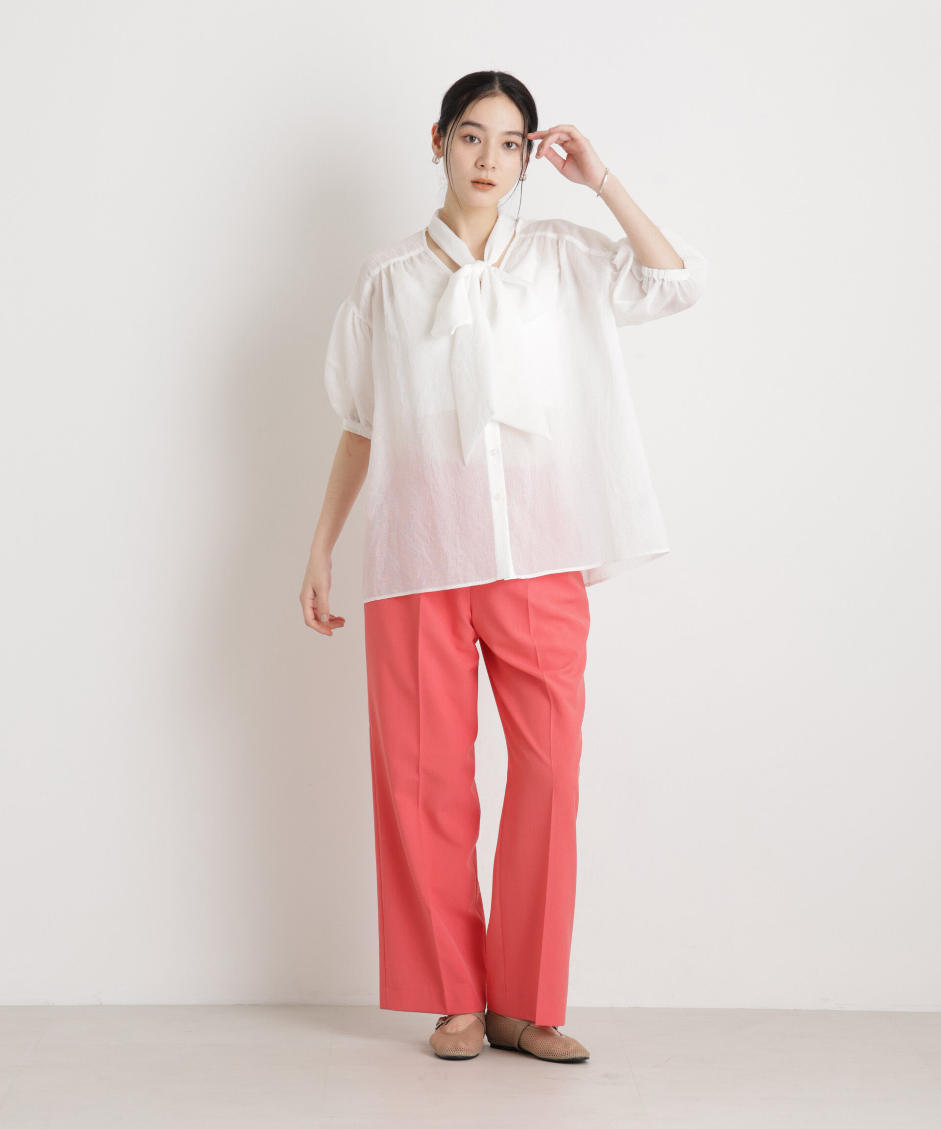 nano･universe「シアーストライプボウタイブラウス」|シャツ・ブラウス|