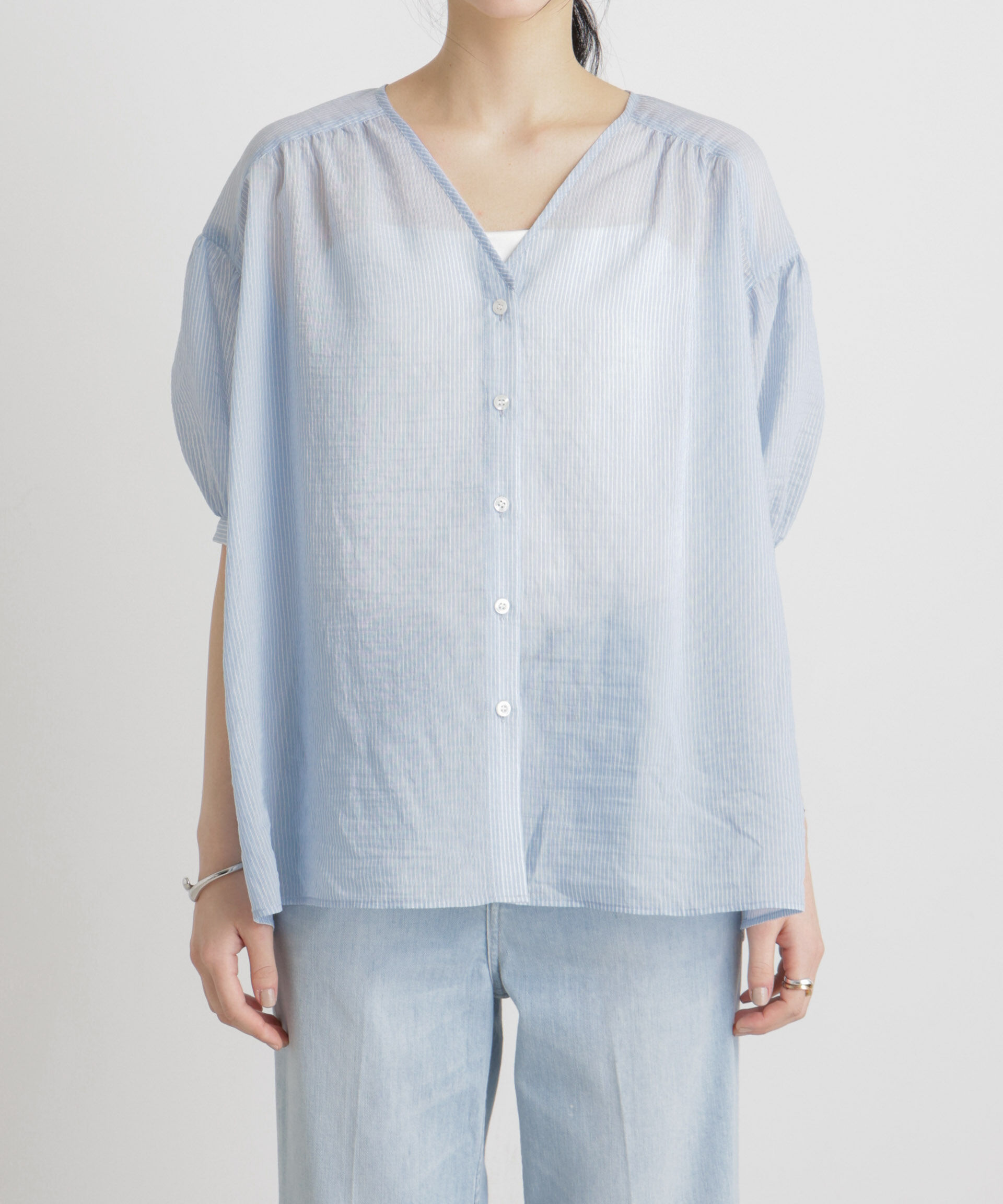 nano･universe「シアーストライプボウタイブラウス」|シャツ・ブラウス|