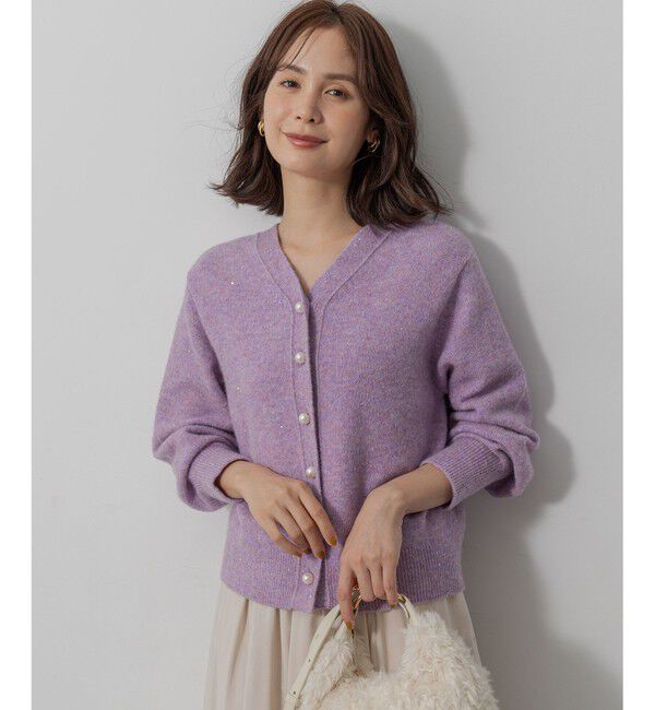 組曲「【加藤ローサさん着用 / 前後着用可】スパンコールヤーン カーディガン」|カーディガン|ライラック系