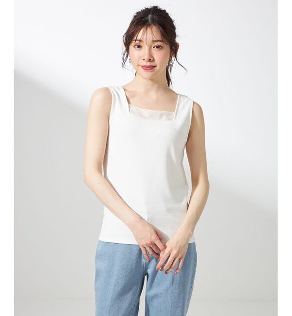 ANY SIS「【洗える】シアーコンビスクエアネック タンクトップ」|タンクトップ|