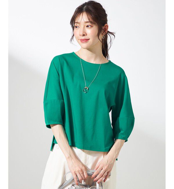 ANY SIS「【撥水・汗ジミ防止・UVケア・洗える】スーピマスムース クロップド Tシャツ」|Tシャツ・カットソー|グリーン