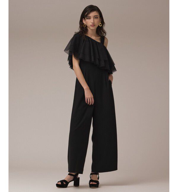 GRACE CONTINENTAL「フリルケープサロペット」|オールインワン|ブラック