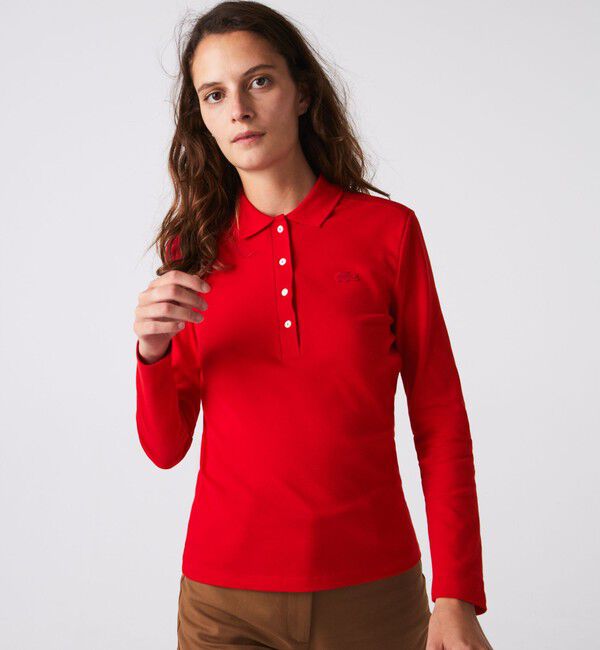 LACOSTE「ストレッチポロシャツ（長袖）」|ポロシャツ|レッド