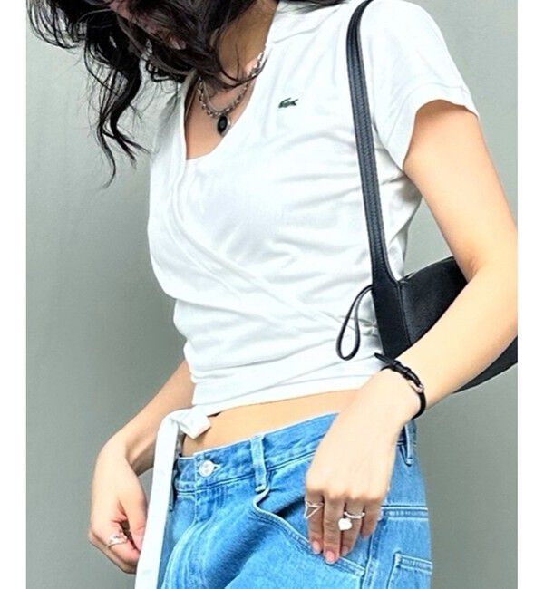 LACOSTE「ハイストレッチ 鹿の子 ラップフロント クロップド丈半袖ポロシャツ」|ポロシャツ|