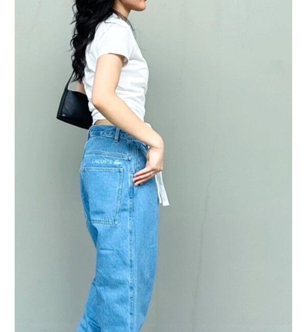 LACOSTE「ハイストレッチ 鹿の子 ラップフロント クロップド丈半袖ポロシャツ」|ポロシャツ|