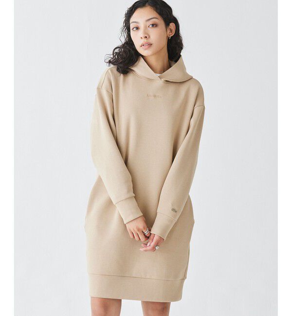 LACOSTE「ブランドネームロゴステッチダブルフェイススウェットフーディードレス / ロングスウェットパーカー」|ワンピース|