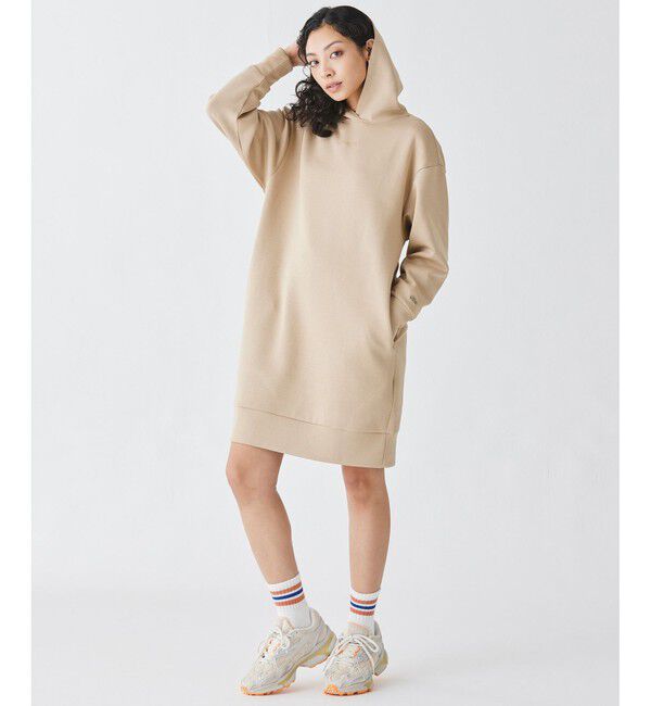 LACOSTE「ブランドネームロゴステッチダブルフェイススウェットフーディードレス / ロングスウェットパーカー」|ワンピース|