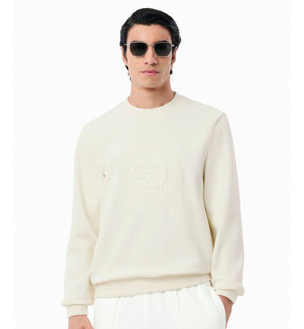 LACOSTE「トーン・オン・トーンローレルステッチダブルフェイスクルーネックスウェット」|スウェット・ジャージ|ホワイト