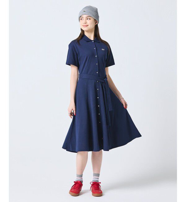 LACOSTE「鹿の子地シャツドレス ドレープフレアワンピース」|ワンピース|