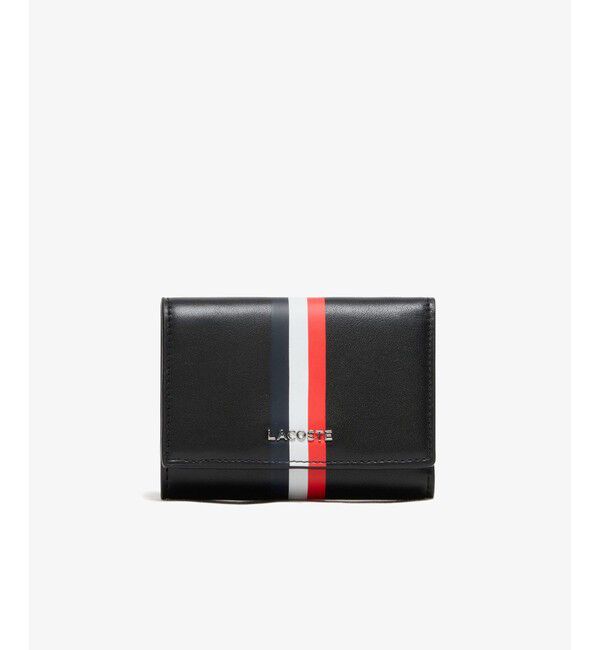 LACOSTE「トリコロールプリントレザー3つ折りウォレット」|財布|ブラック