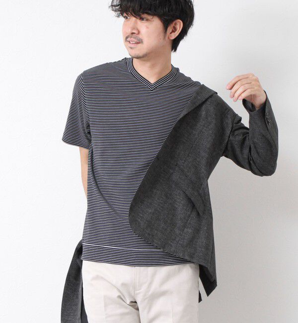 NOLLEY'S goodman「《ビジカジ対応》セミシルケットスムース ボーダー Vネック ドレスTシャツ 25SS」|Tシャツ・カットソー|