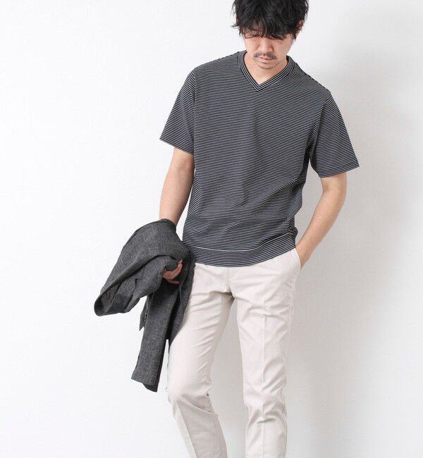 NOLLEY'S goodman「《ビジカジ対応》セミシルケットスムース ボーダー Vネック ドレスTシャツ 25SS」|Tシャツ・カットソー|