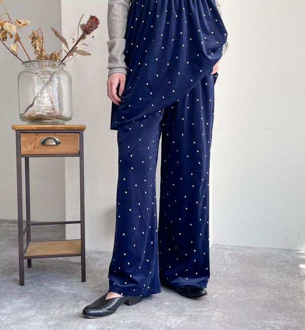 fredy emue「《セットアップ対応》ベロアドット刺繍イージーパンツ」|チノ|ブルー系その他