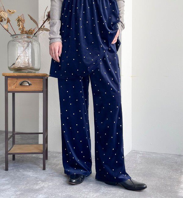 fredy emue「《セットアップ対応》ベロアドット刺繍イージーパンツ」|チノ|