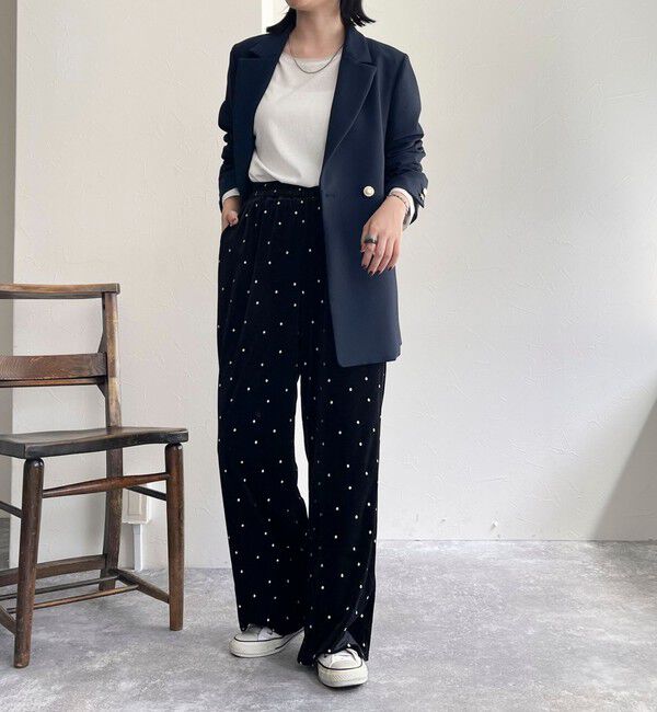 fredy emue「《セットアップ対応》ベロアドット刺繍イージーパンツ」|チノ|