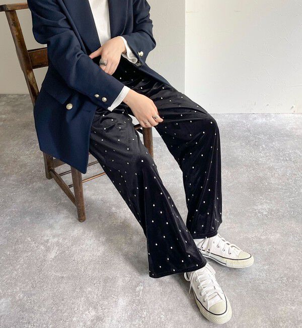 fredy emue「《セットアップ対応》ベロアドット刺繍イージーパンツ」|チノ|