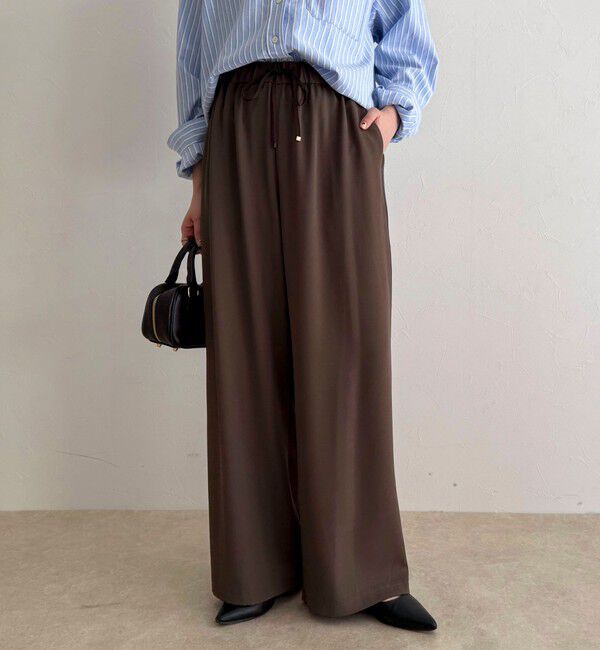 fredy emue「【4サイズ展開/リピーター続出！】とろみツイルストレートイージーパンツ」|チノ|ブラウン
