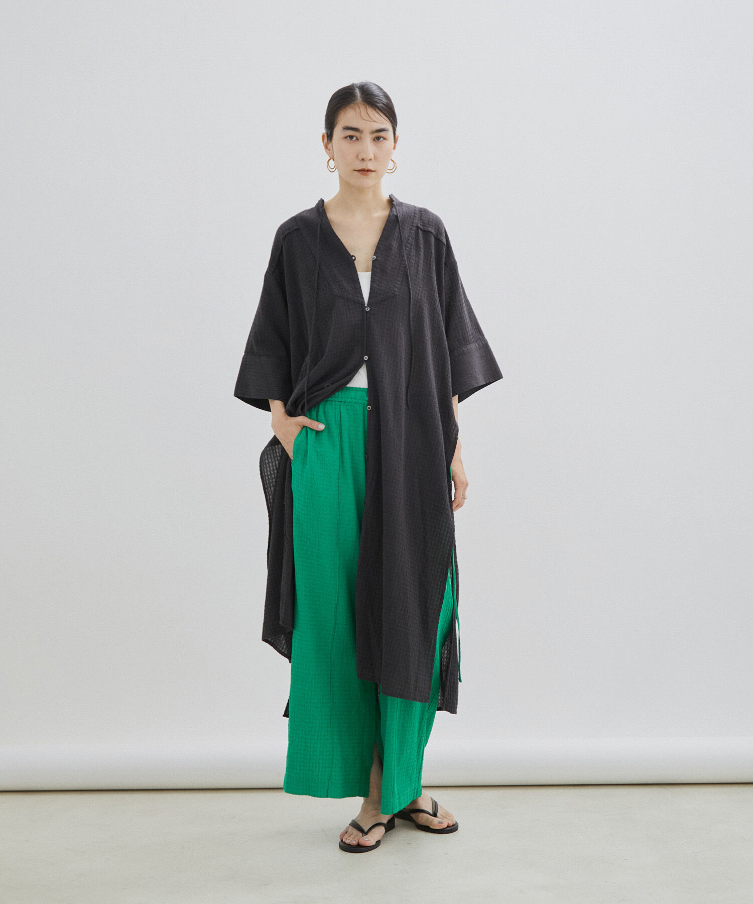 SALON adam et rope'「【NIPPON CULTURE】高島ちぢみサイドスリットイージーパンツ」|その他|