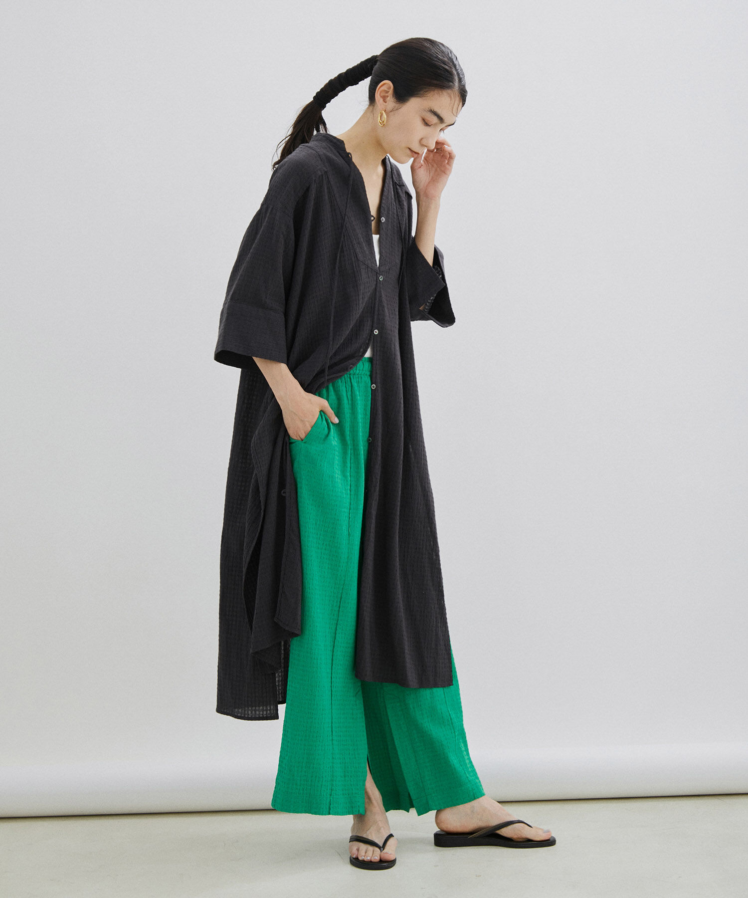 SALON adam et rope'「【NIPPON CULTURE】高島ちぢみサイドスリットイージーパンツ」|その他|