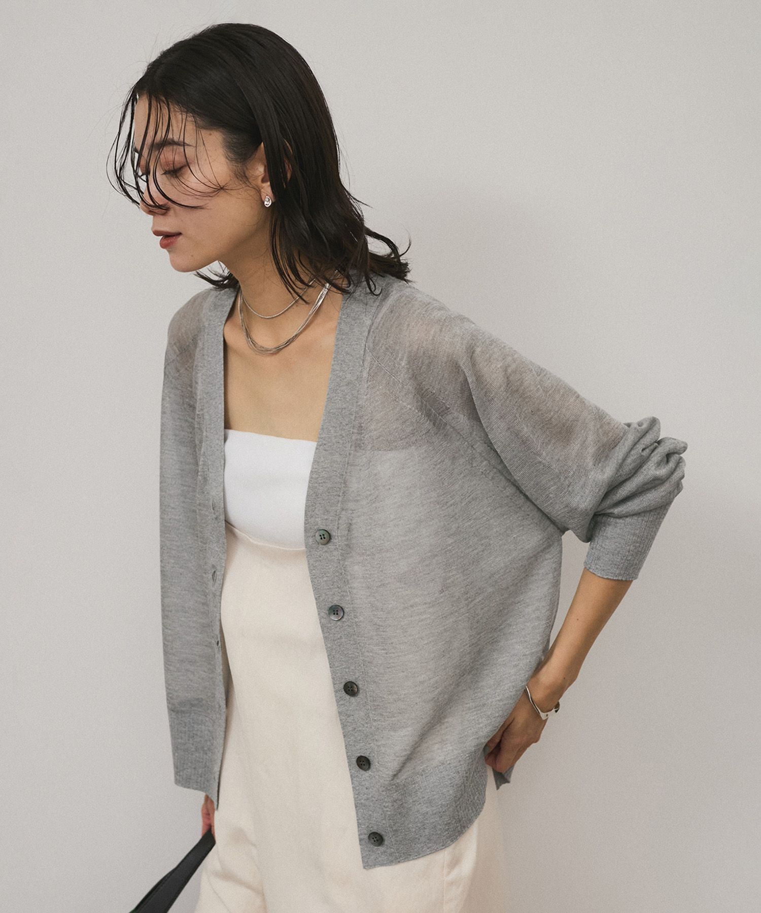 SALON adam et rope'「ブライトシアーカーディガン」|カーディガン|グレー