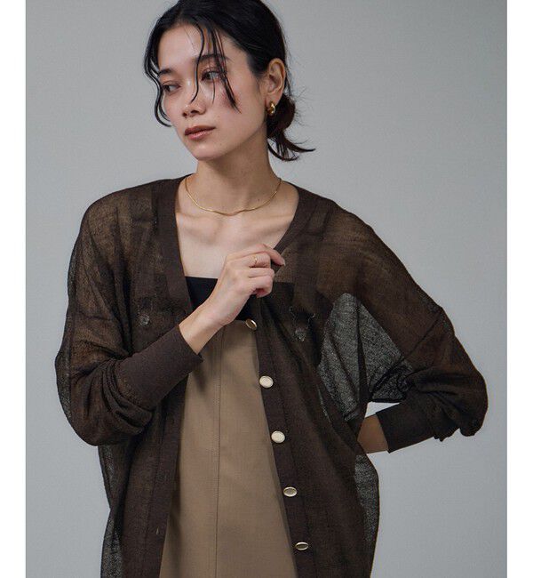 SALON adam et rope'「ウール混シアークレープVネックカーディガン」|カーディガン|ブラウン(20)