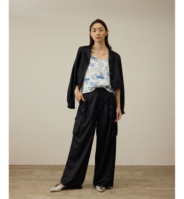 ROPE「【洗える】シャイニーサテンパンツ/一部セットアップ対応」|カーゴ|