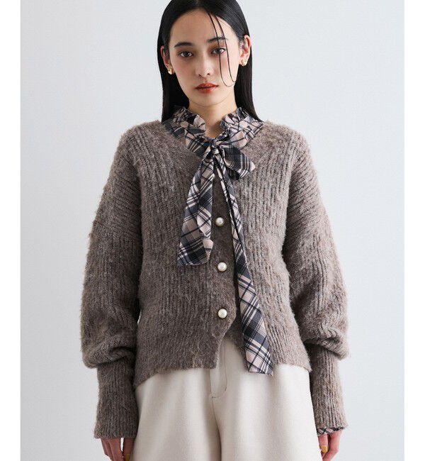 VIS「パールボタンVネック片畦ニットカーディガン」|カーディガン|