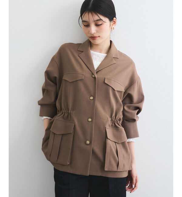 VIS「【防シワ】リネンライクミリタリーシャツジャケット」|ミリタリージャケット|