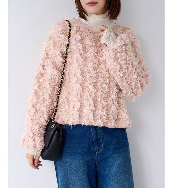 VIS「リボンヤーンフリンジニットプルオーバー」|ニット・セーター|ピンク系(65)