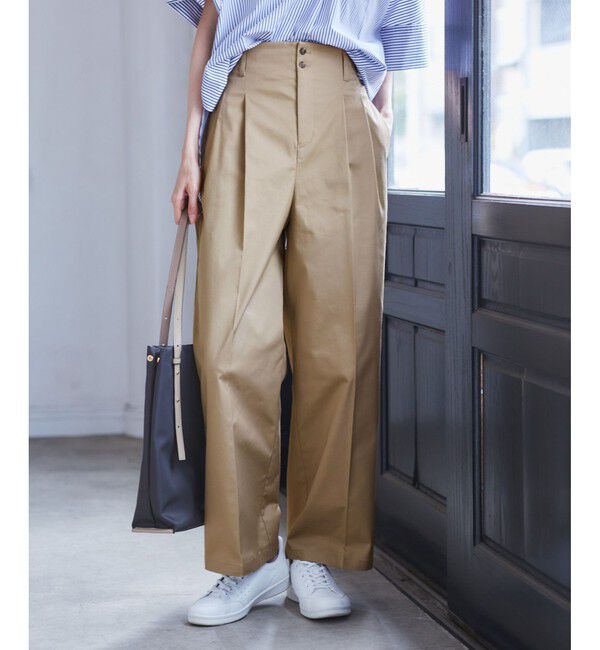 Rope&rsquo;Picnic「【UVカット・接触冷感】タックチノワイドパンツ」|チノ|