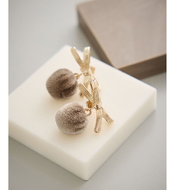 ROPE PICNIC PASSAGE「ベロアボールリボンピアス」|ピアス|ベージュ(27)