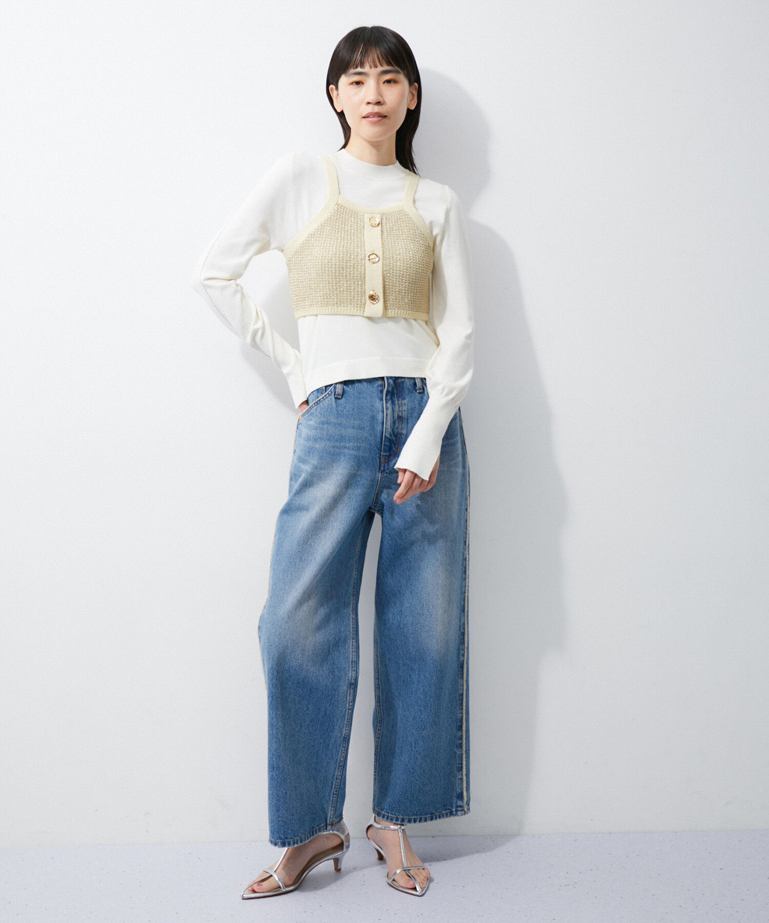 ADAM ET ROPE'「ラメパターンニットキャミ」|キャミソール|