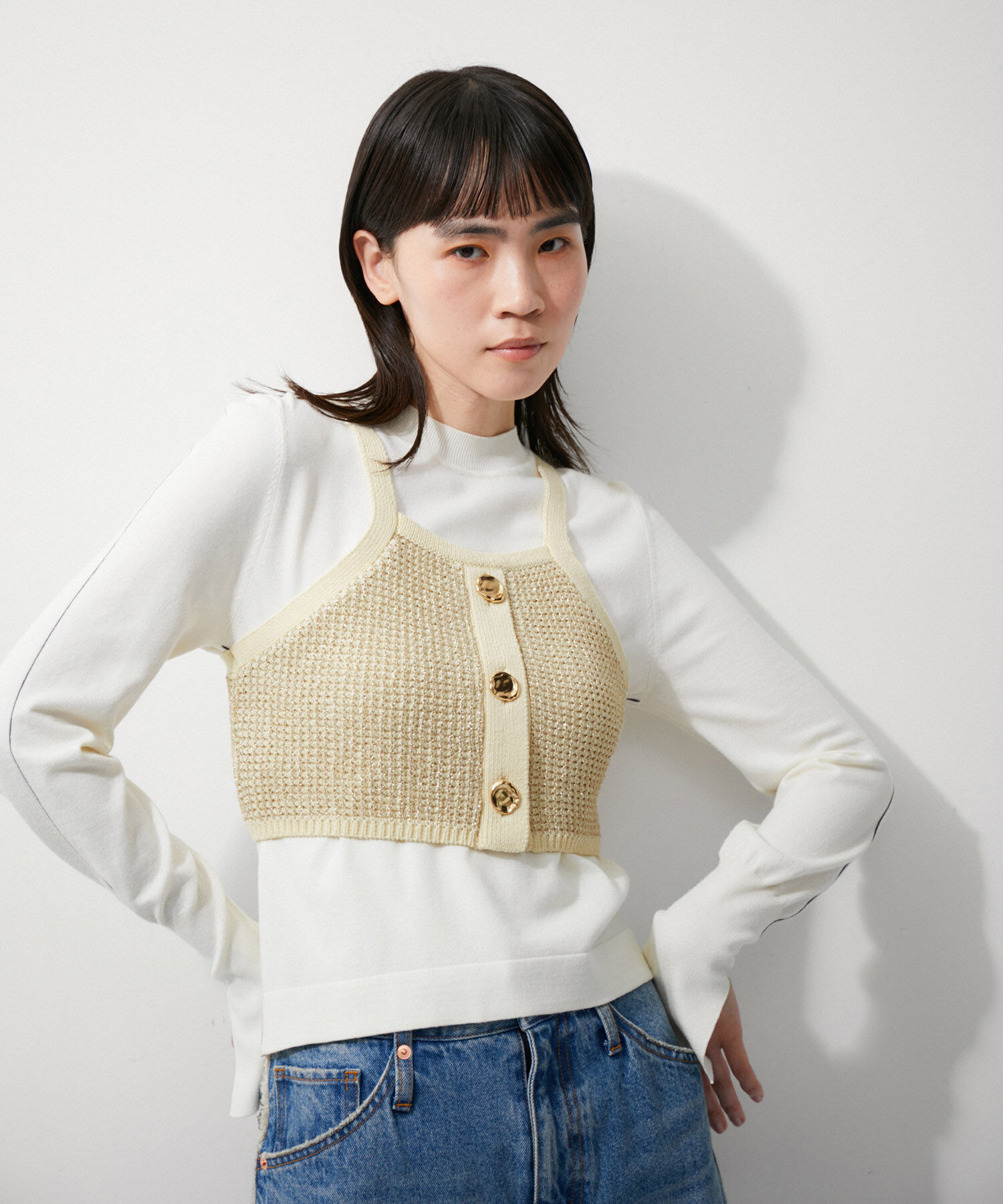 ADAM ET ROPE'「ラメパターンニットキャミ」|キャミソール|