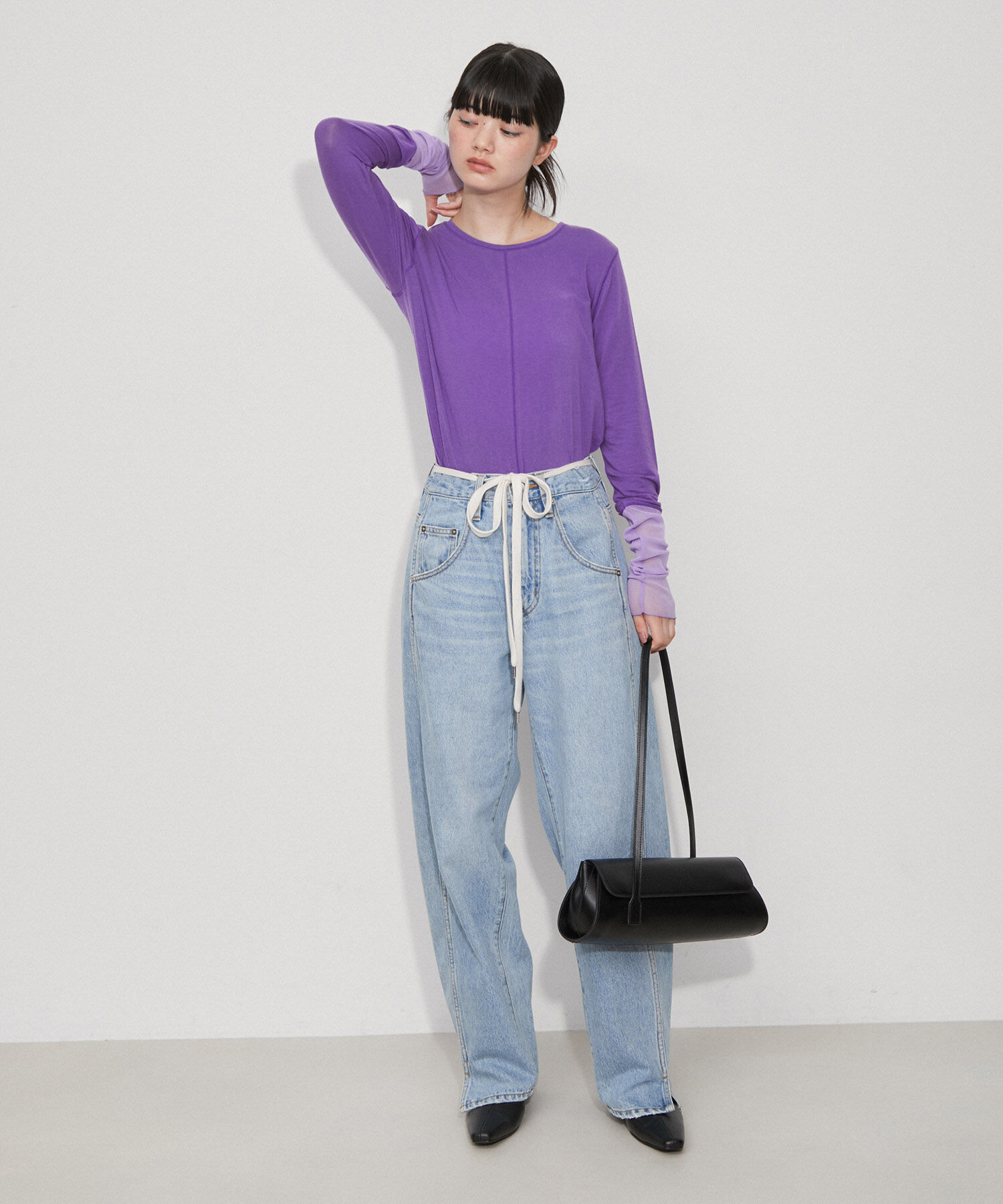 ADAM ET ROPE'「【サステナブル・洗える】エアリーシアーカフスカットソー」|Tシャツ・カットソー|