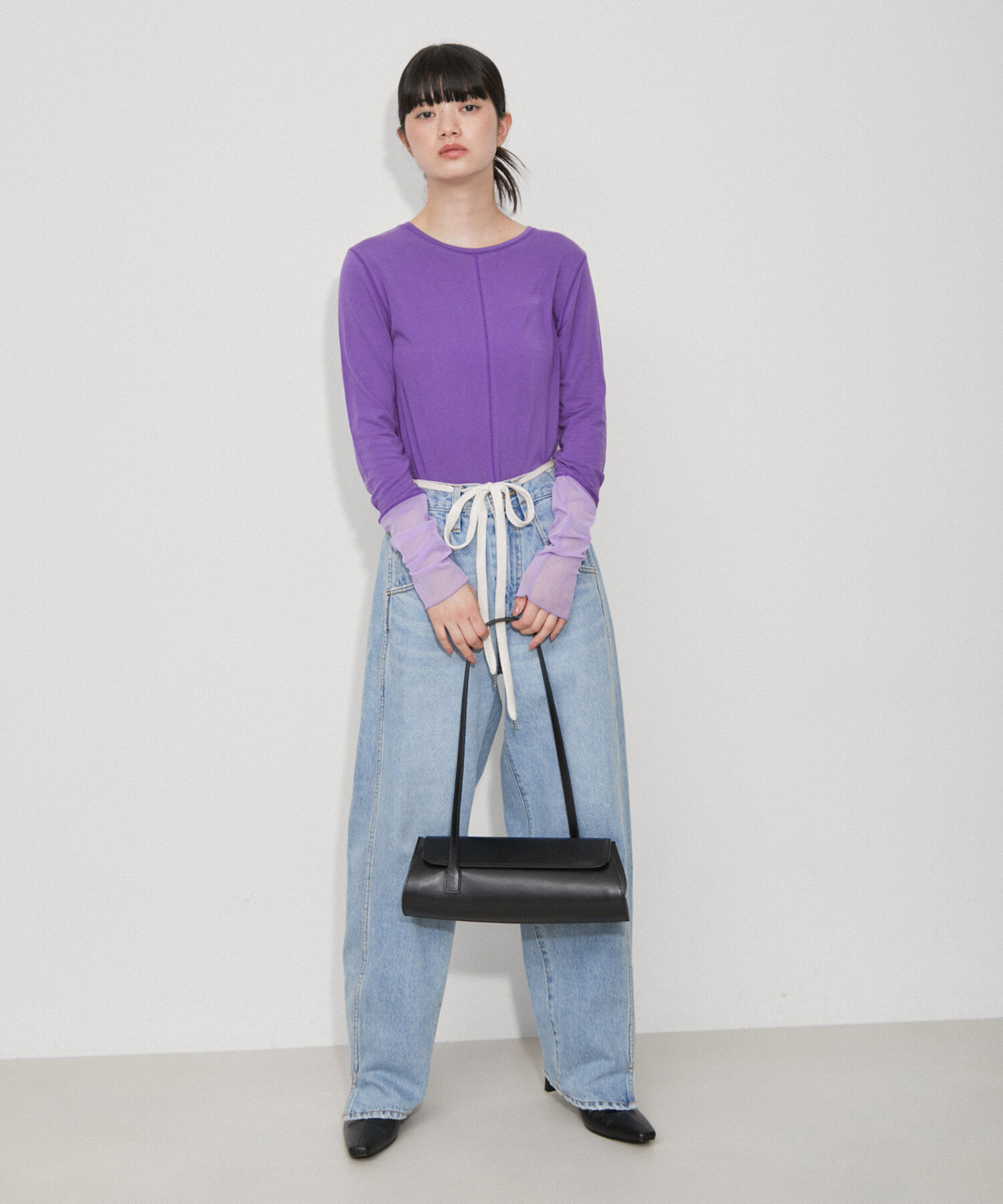 ADAM ET ROPE'「【サステナブル・洗える】エアリーシアーカフスカットソー」|Tシャツ・カットソー|