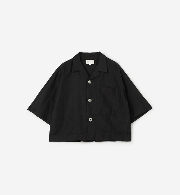 LE GLAZIK「LE GLAZIK | リネンポリエステル オープンカラー半袖シャツ WOMEN」|シャツ・ブラウス|BLACK