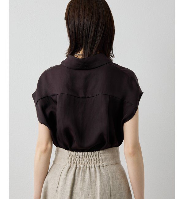 Drawing Numbers「【Drawing Numbers】キュプラノースリーブスリットブラウス」|シャツ・ブラウス|