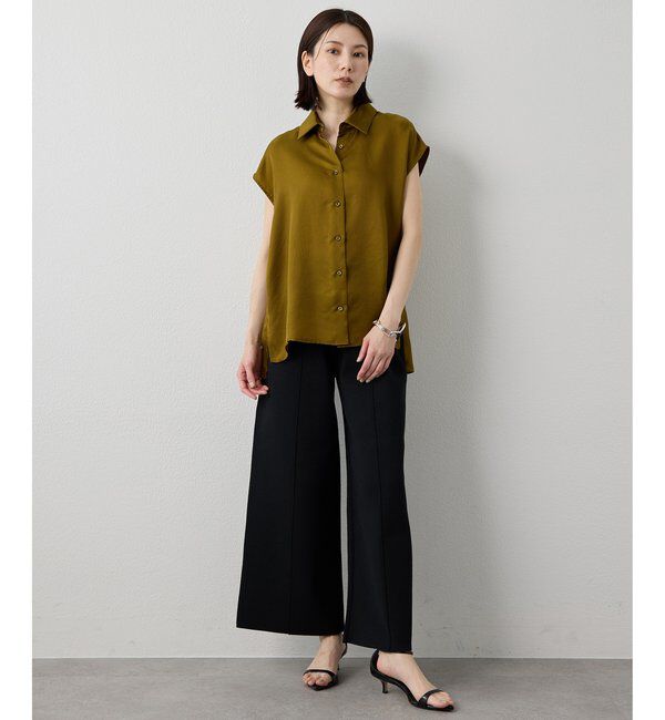 Drawing Numbers「【Drawing Numbers】キュプラノースリーブスリットブラウス」|シャツ・ブラウス|