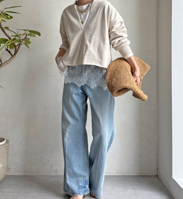  「【WEB限定】Vネック裏毛&times;レースロンTEEセット」|Tシャツ・カットソー|