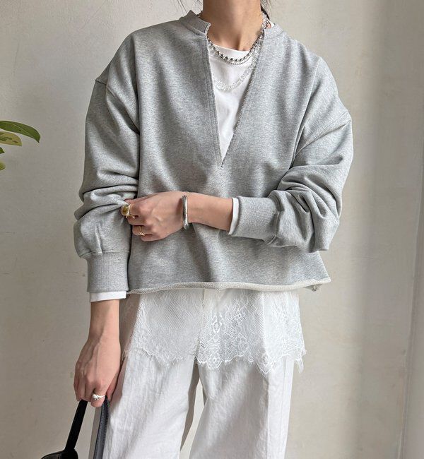  「【WEB限定】Vネック裏毛&times;レースロンTEEセット」|Tシャツ・カットソー|