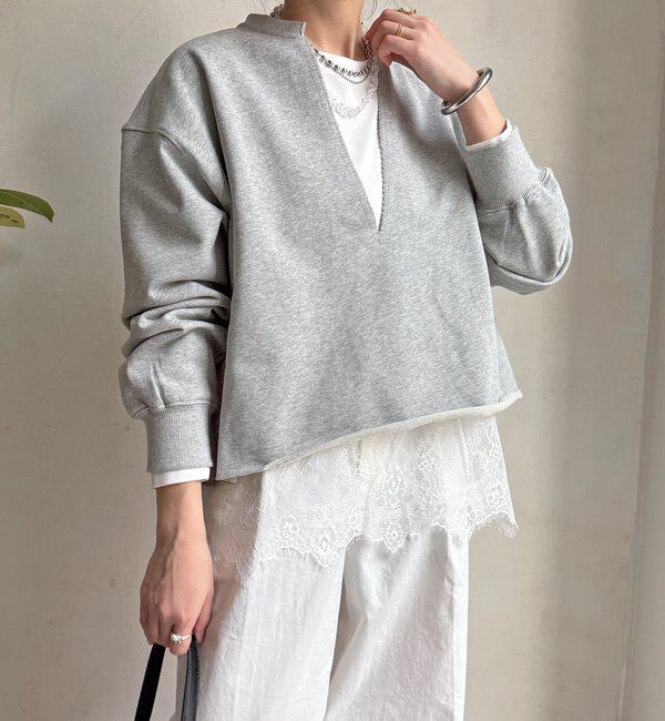  「【WEB限定】Vネック裏毛&times;レースロンTEEセット」|Tシャツ・カットソー|