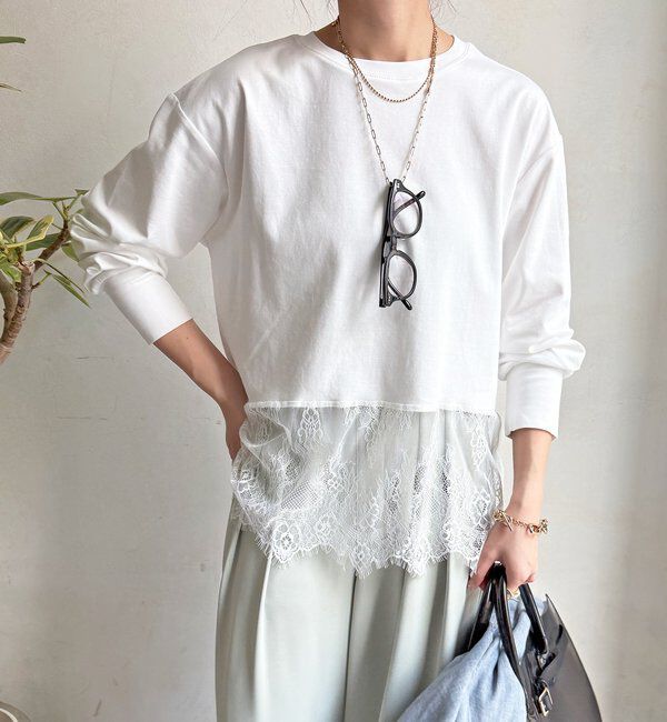  「【WEB限定】Vネック裏毛&times;レースロンTEEセット」|Tシャツ・カットソー|