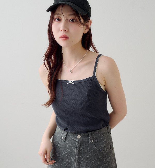  「ピコリボンキャミ」|キャミソール|ネイビー