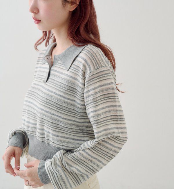 「ボーダーシアーポロニット」|ニット・セーター|