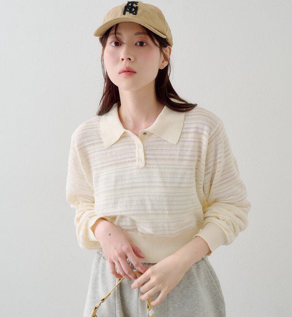  「ボーダーシアーポロニット」|ニット・セーター|