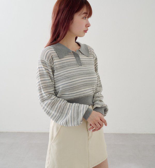  「ボーダーシアーポロニット」|ニット・セーター|